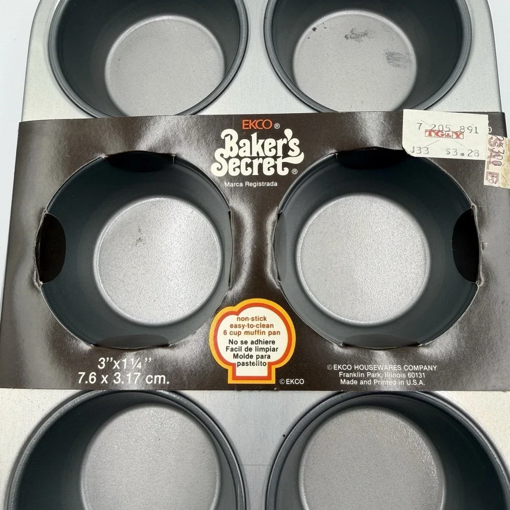 Vintage EKCO Baker's Secret 6‎ Cup Muffin Pan Nonstick USA NOS Shortcakes